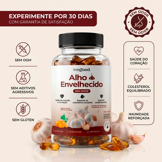 Cápsulas Gelatinosas de Alho Envelhecido Sem Odor – Auxilia na Vitalidade Cardiovascular