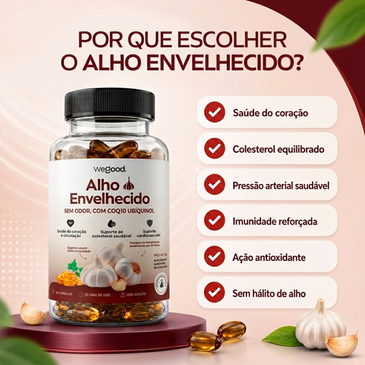 Cápsulas Gelatinosas de Alho Envelhecido Sem Odor – Auxilia na Vitalidade Cardiovascular