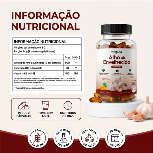 Cápsulas Gelatinosas de Alho Envelhecido Sem Odor – Auxilia na Vitalidade Cardiovascular