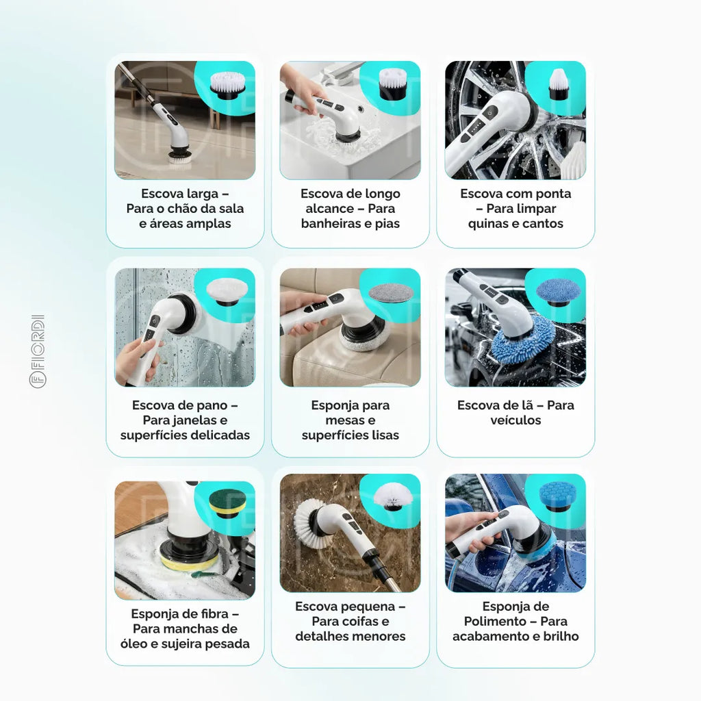 TurboClean™ - Escova de Limpeza Elétrica 9 em 1