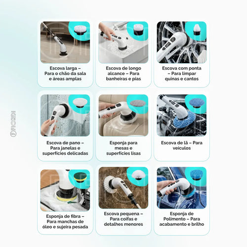 TurboClean™ - Escova de Limpeza Elétrica 9 em 1